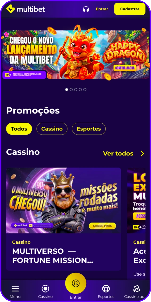 Confira as ofertas exclusivas na interface de bônus do MultiBet App.
